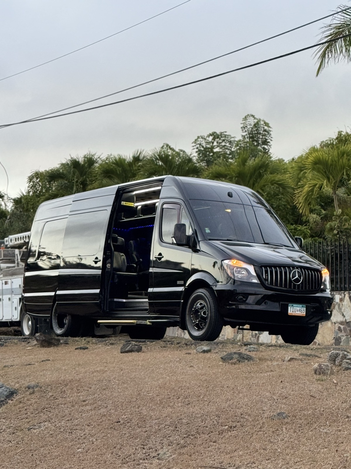 Kojak Limousine Mercedes-Benz Sprinter with door open, St. Thomas